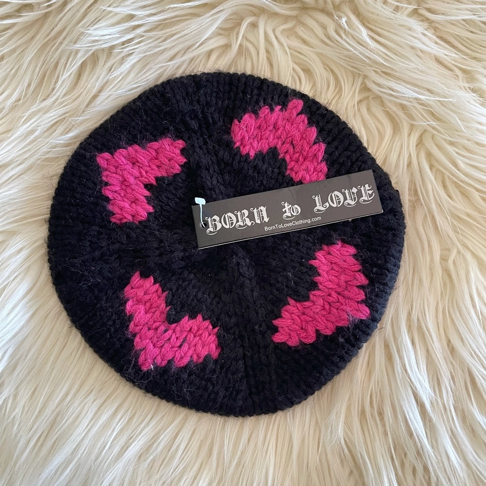 Heart Beret Knitted Hat